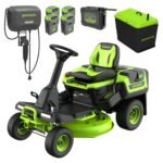60V 30″ CrossoverT Riding Lawn Tractor, Bagger Included, (4) 8.0 Ah (1) 20.0Ah Batteries and 600-Watt Charger